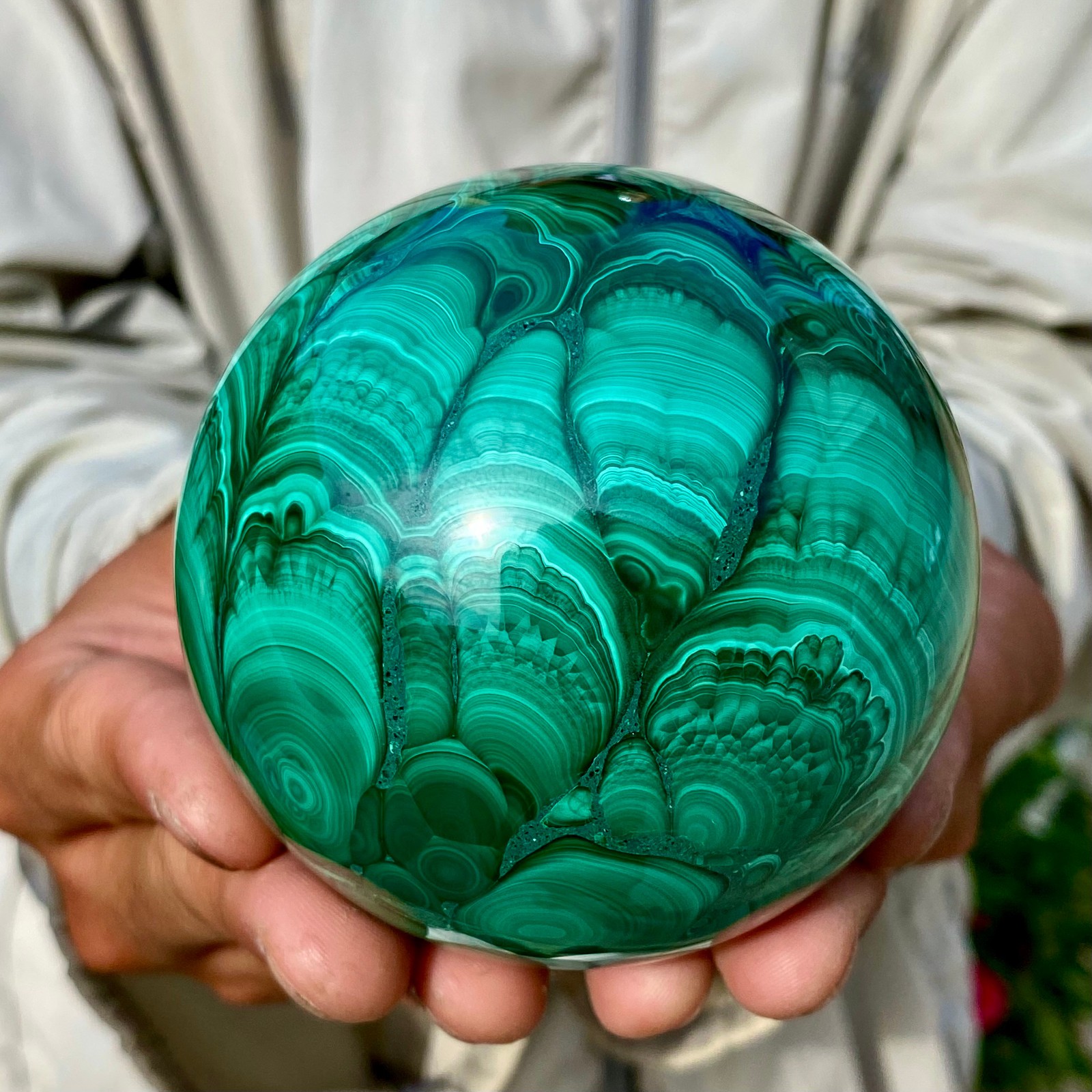 2.20LB Rare Natural Malachite quartz hand Carved sphere Crystal Healing