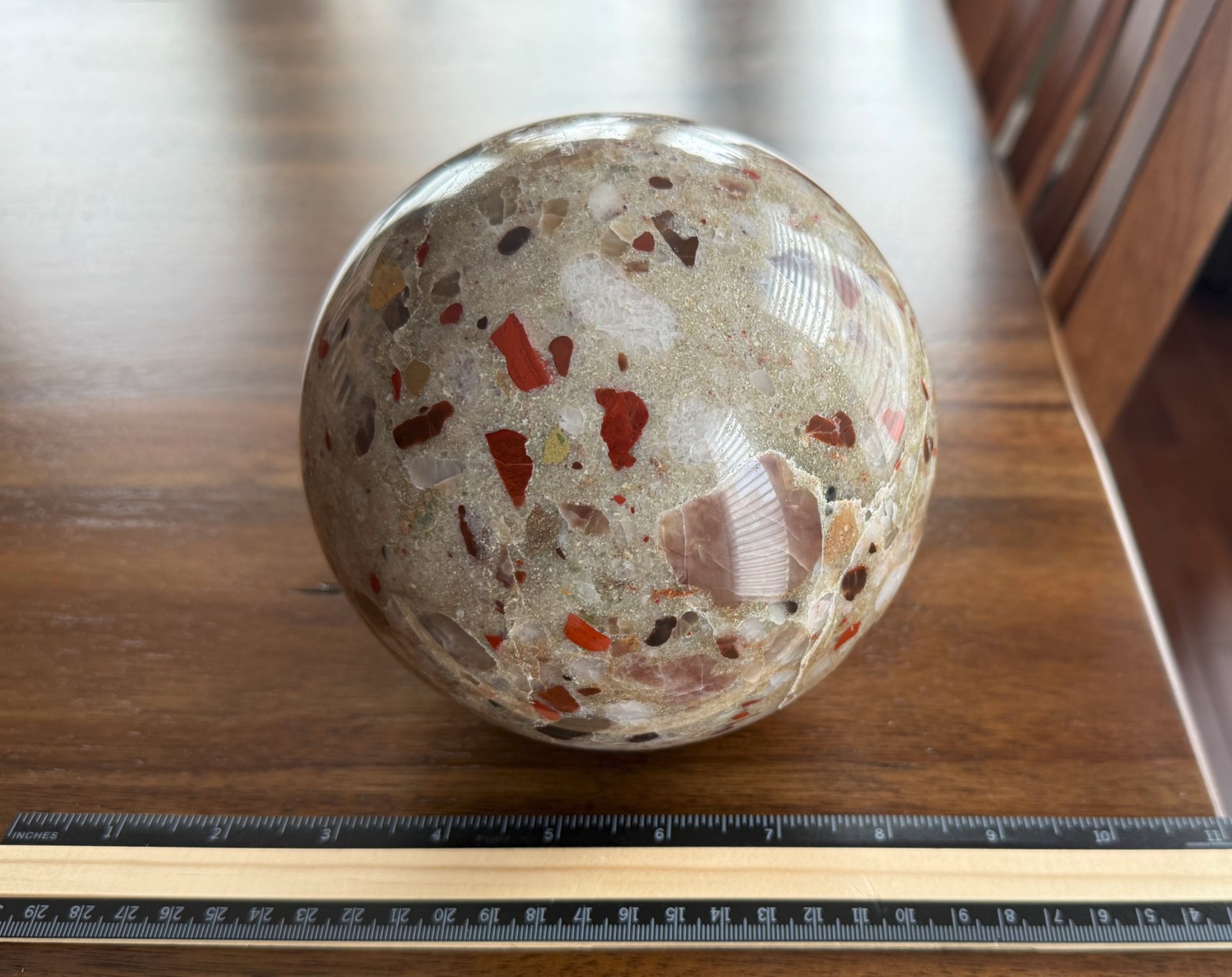 8.75lb Michigan Puddingstone Pudding Stone 5 1/2″ custom made beautiful SPHERE