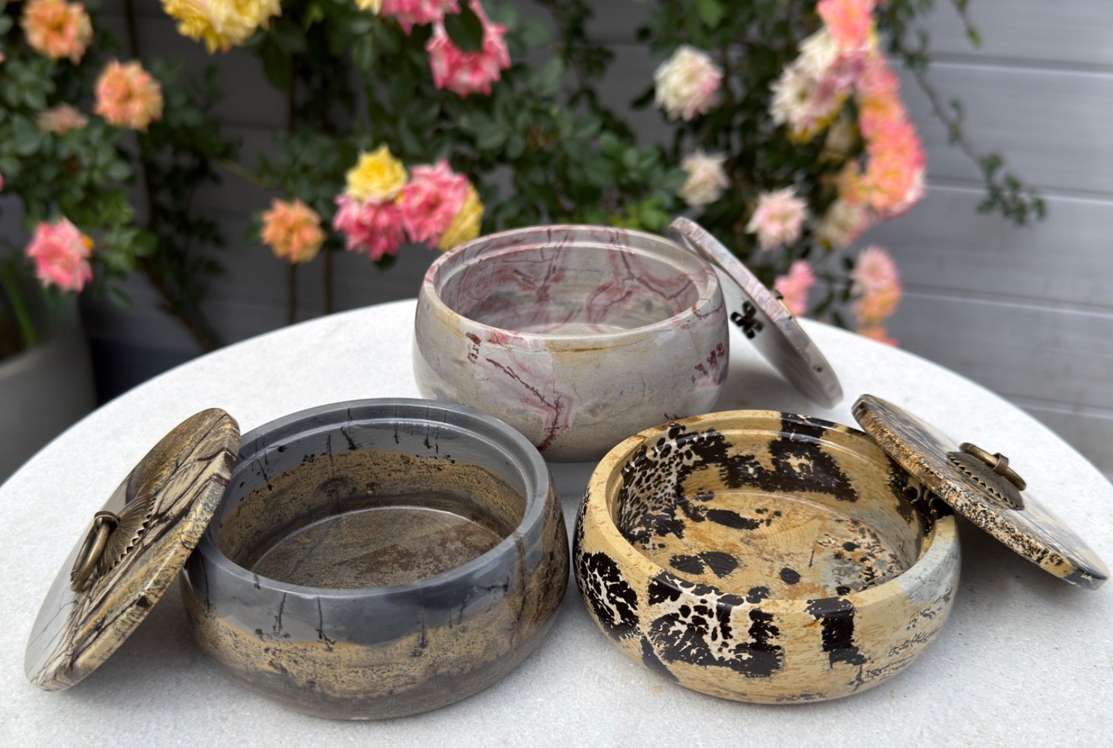 Wholesale Lot 3 Pcs Natural Picture Jasper Bowl With Lid Crystal Healing