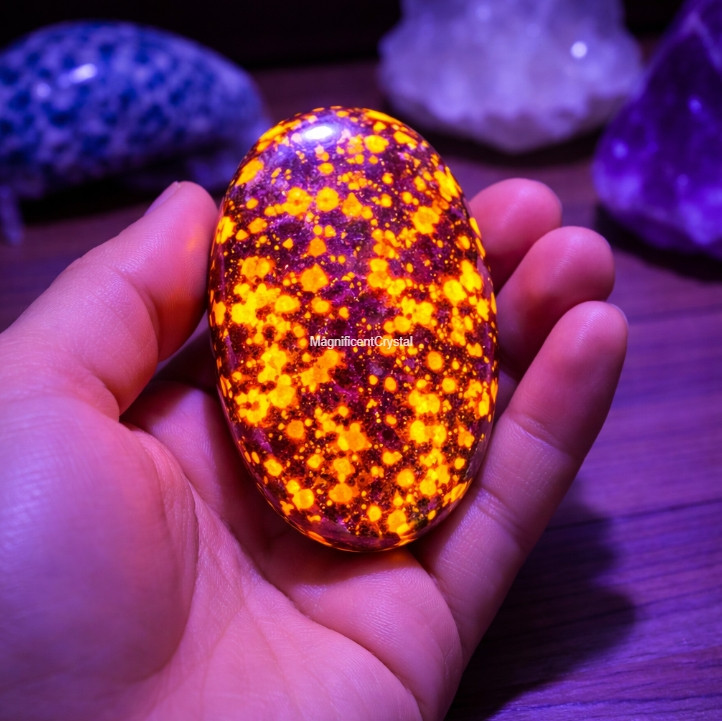 High Quality Yooperlite Glowing Palm Stone UV Reactive Healing Crystal Gemstone