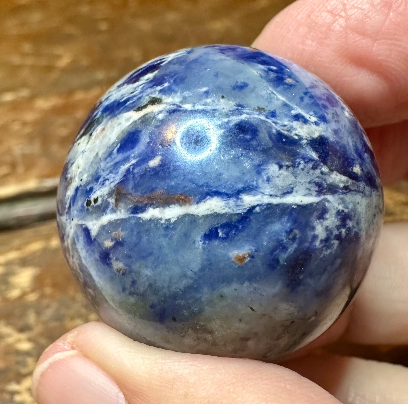 Lapiz lazuli blue crystal sphere with metal horse stand Free shipping