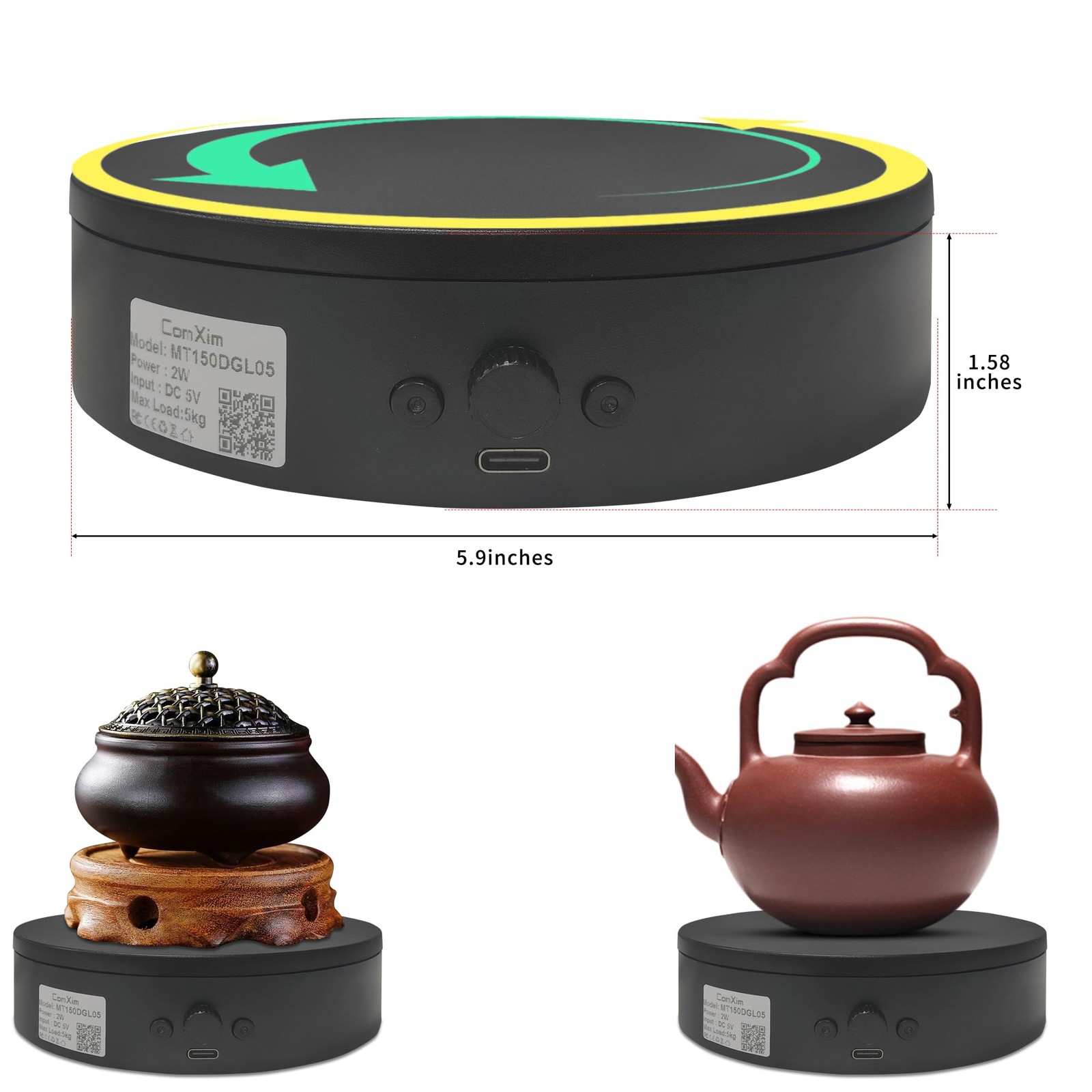 5.9 Inch 360° Motorized Rotating Display Stand for Epoxy Glitter Tumbler