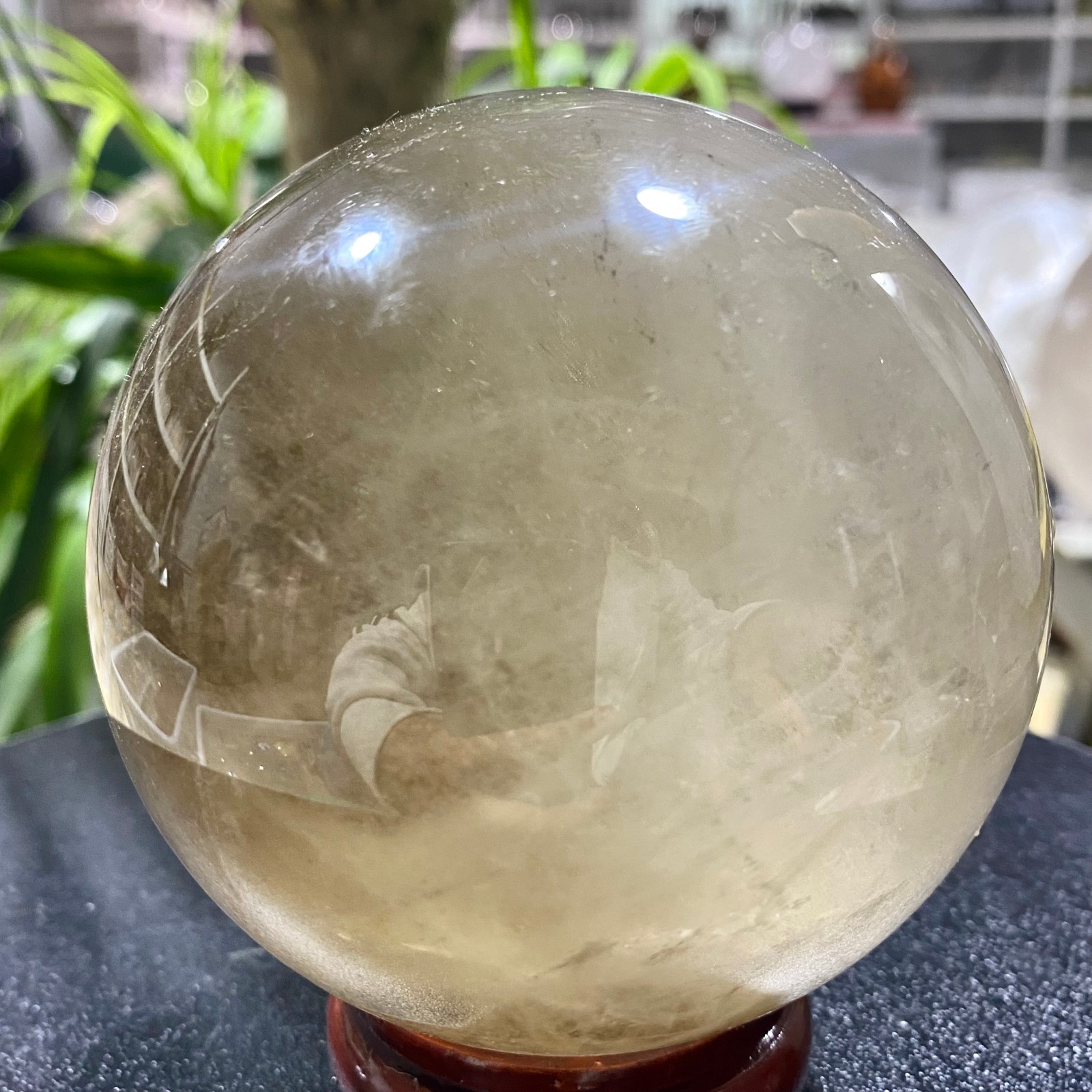 2.42LB Natural tea crystal Quartz ball raw stone polished sphere Energy Healing