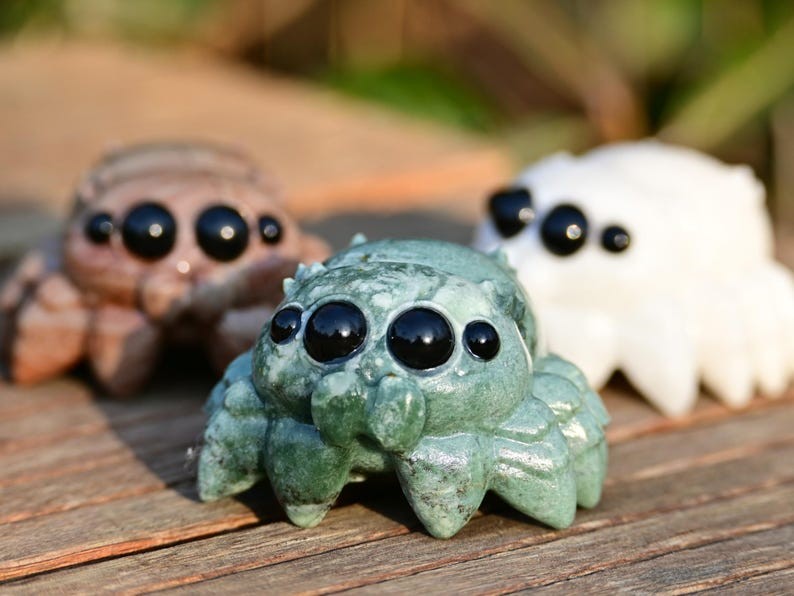 2.3” Natural carved mixed material spider Reiki decor figurine healing gift 1pc