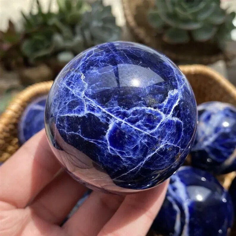 50mm Natural blue Sodalite Ball Quartz Crystal polished Sphere Healing gift 1pc