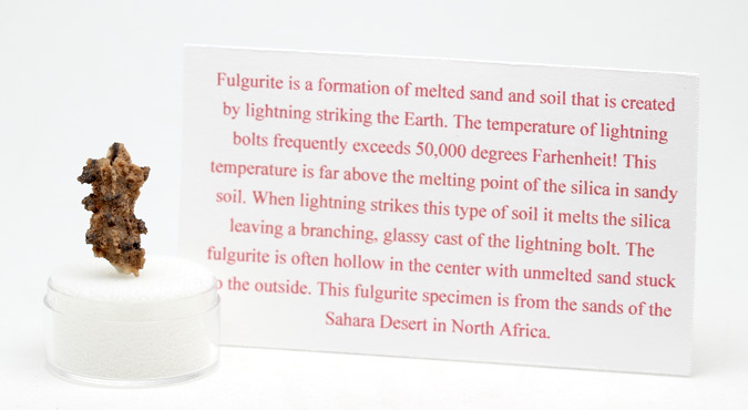 FULGURITE LIGHTNING GLASS FUSED SAND Desert Specimen SAHARA DESERT w/ ID card