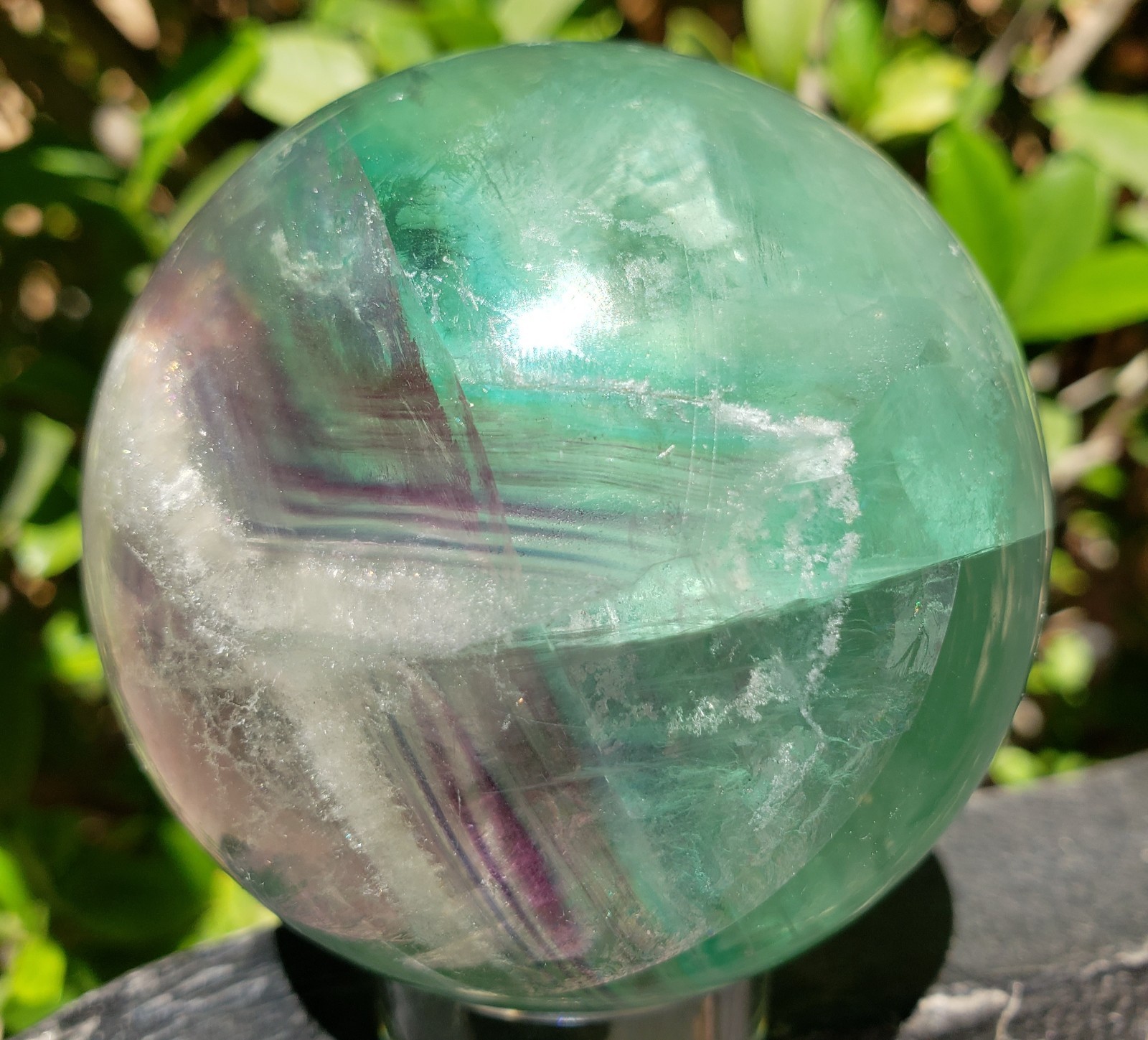 2.6″ Green and Purple Fluorite Quartz Crystal Sphere Ball Orb Rainbow UV, 488g