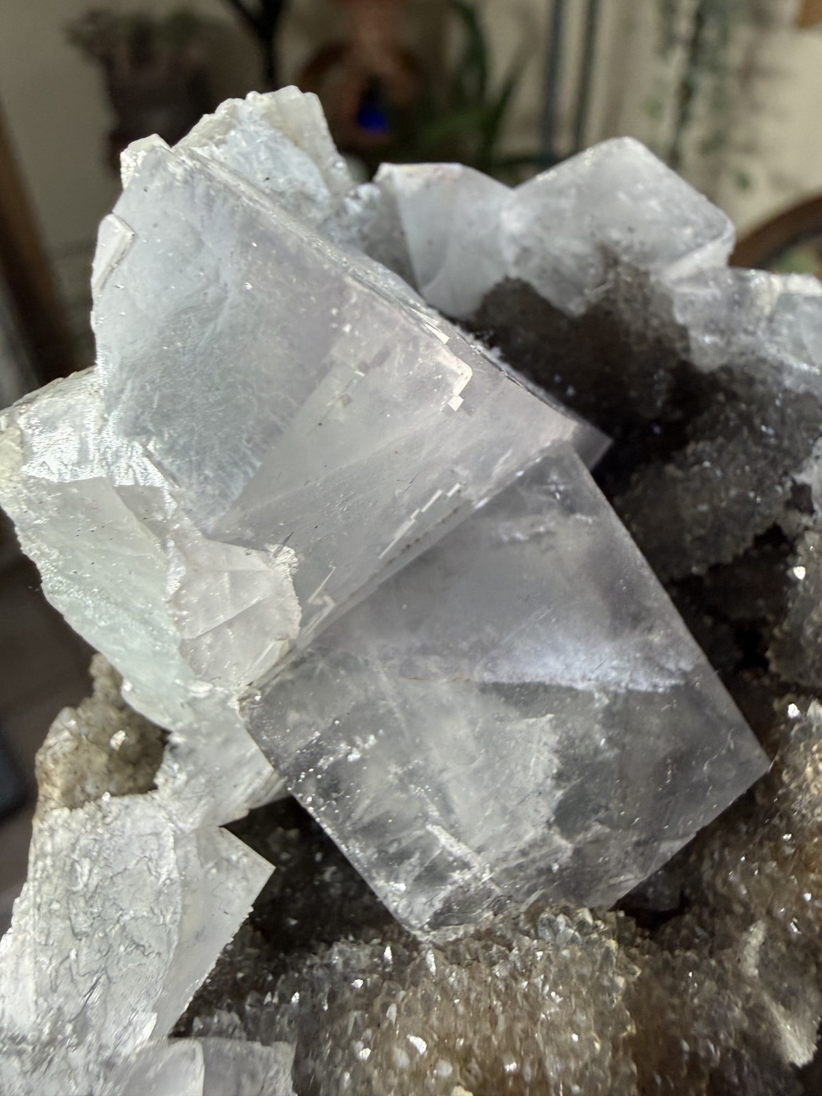 Sky Blue Cubic Fluorite on Smoky Quartz Crystal – 3.86lbs
