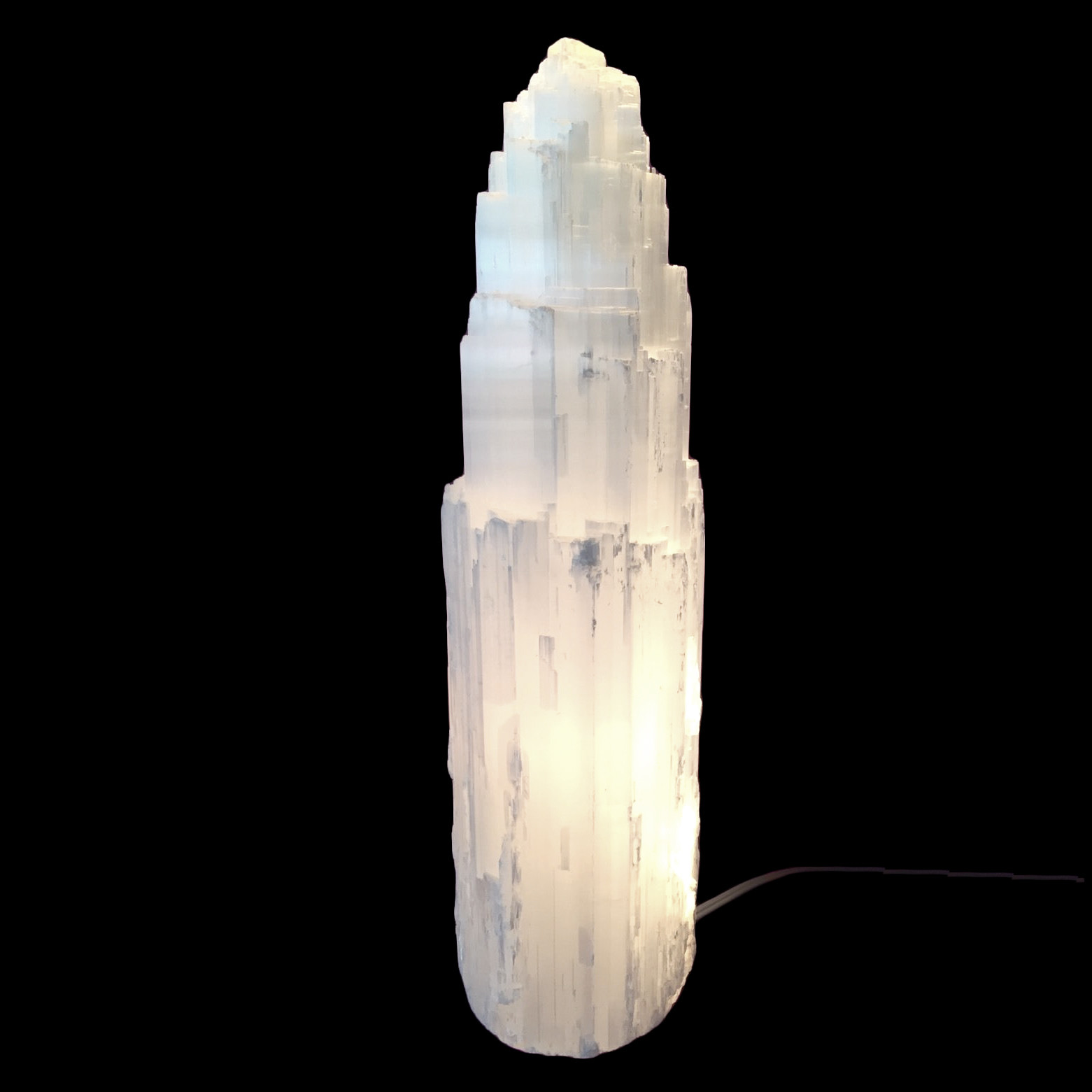 XL Selenite Tower Lamp ” Carved Crystal Natural Healing Light 16″ & LED Cord Bul