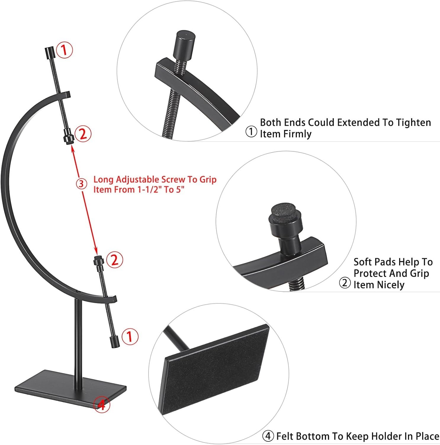 New Black Metal Sphere Holder Caliper Stand, Hold 1-1/2 to 5, Caliper Style Di