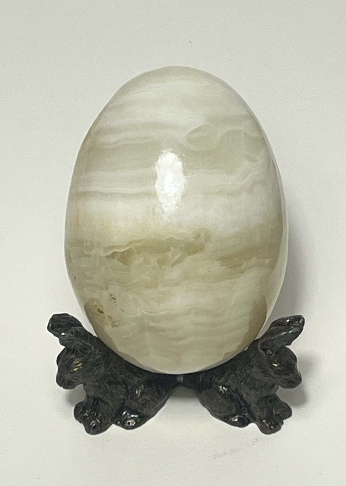 Vintage Polished Natural Banded Onyx ? Egg Carved Crystal 2.5” Stand Not Incl