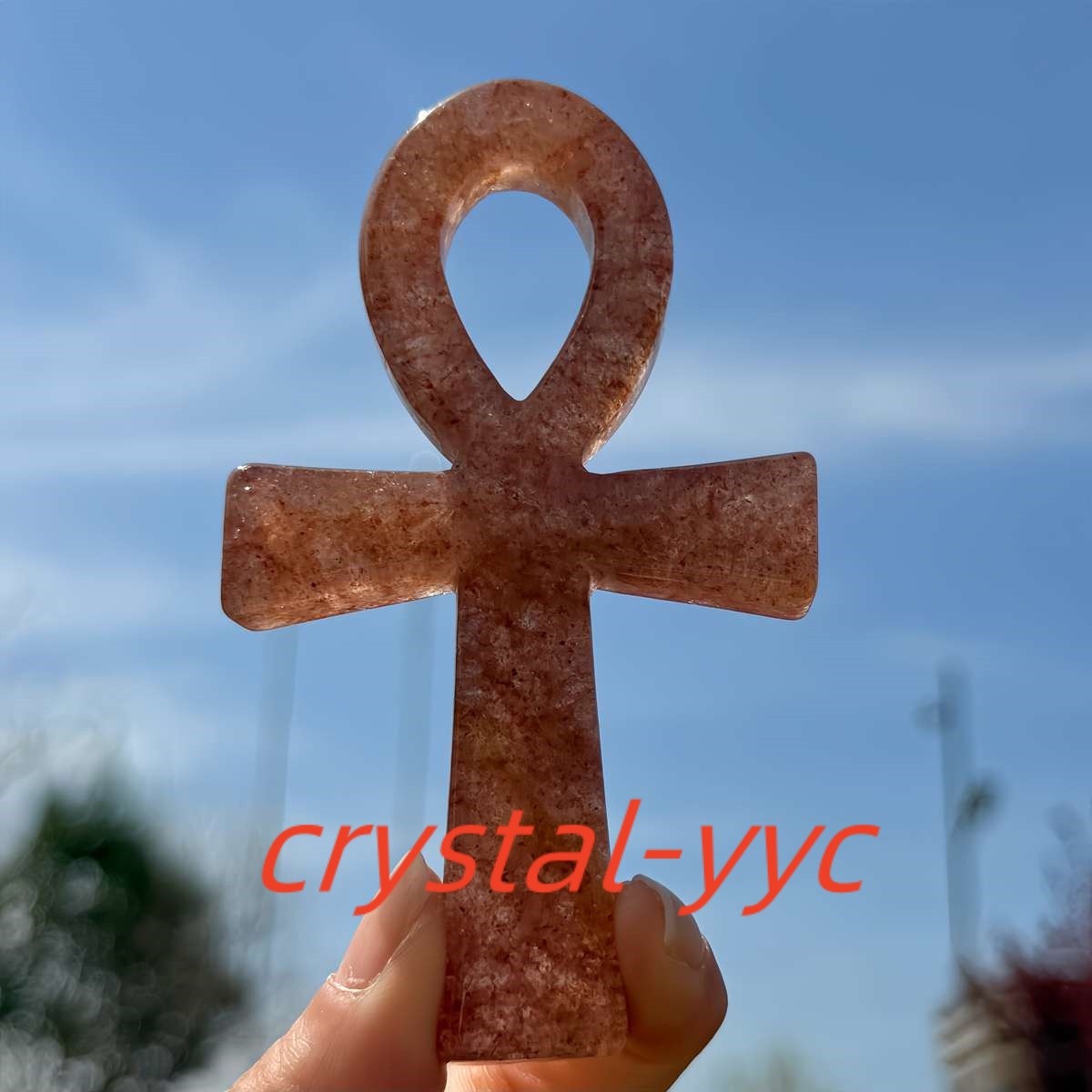 4.3″ Natural Quartz Crystal Cross Carved Crystal Ankh Reiki Healing Gift