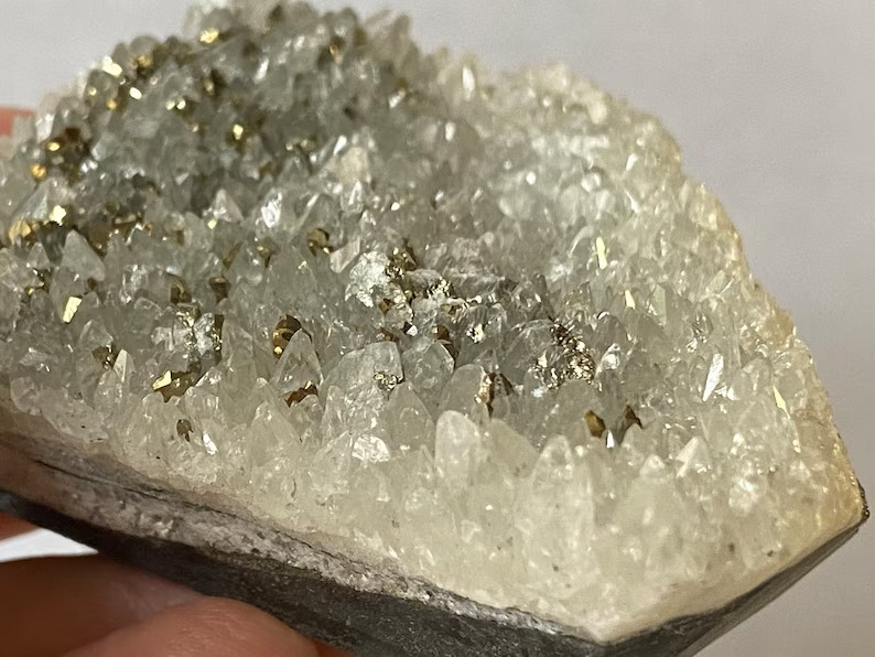 201gms “Beautiful Luster”~ Golden IRON PYRITE In QUARTZ Geometric Specimen D1381
