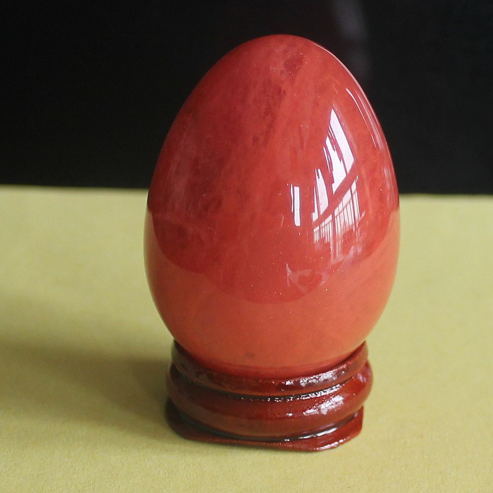 Red volcano cherry quartz Egg with Wood Stand Healing Reiki cratf Home Decor