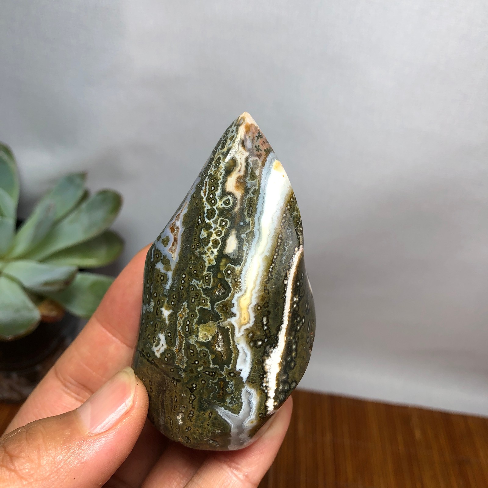 Natural Ocean Jasper torch Hand carve polish/rough Crystal free standing A7188