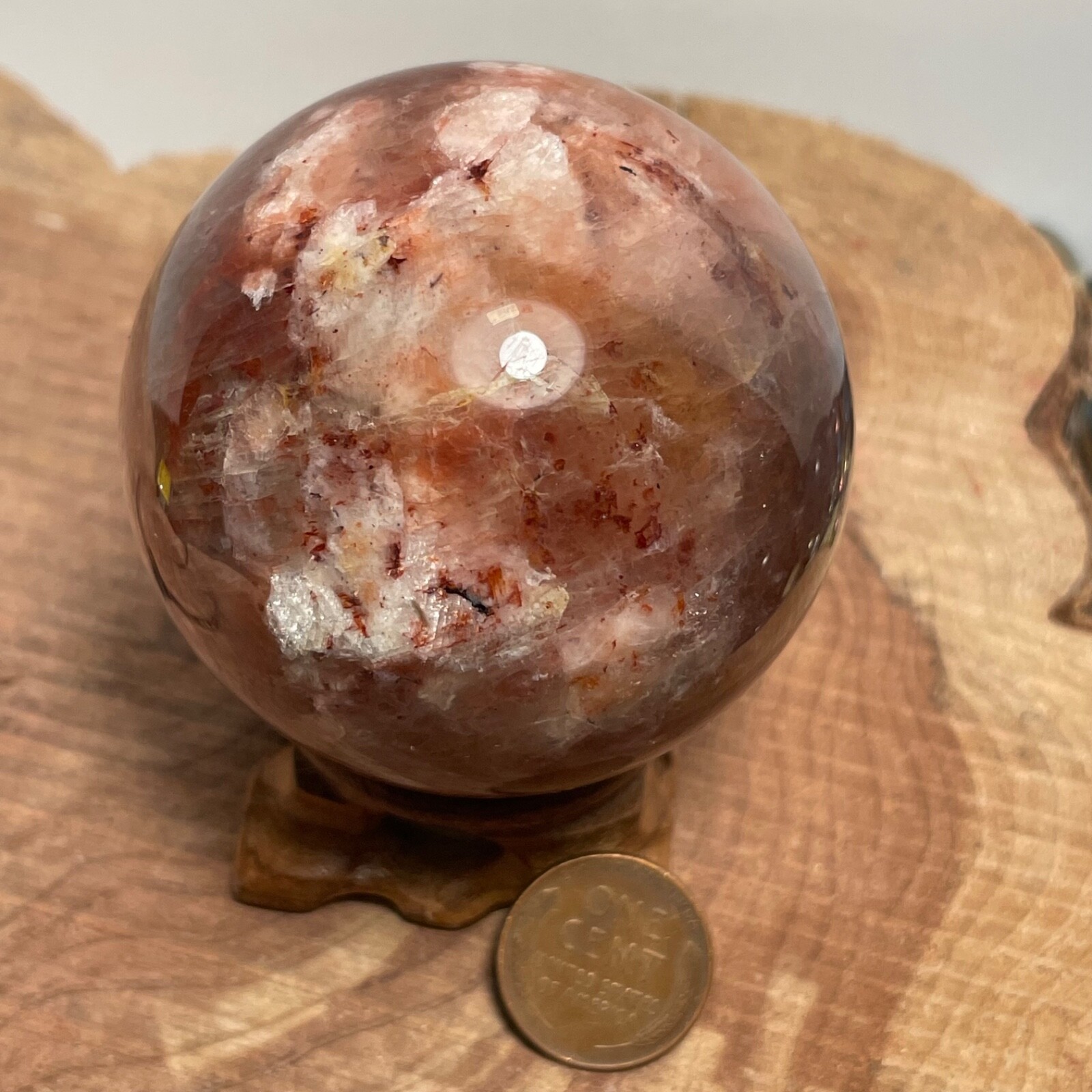 **No Stand** Quartz Sphere Blue Flash! Slightly Smoky Hematoid Flowers 263 Gram