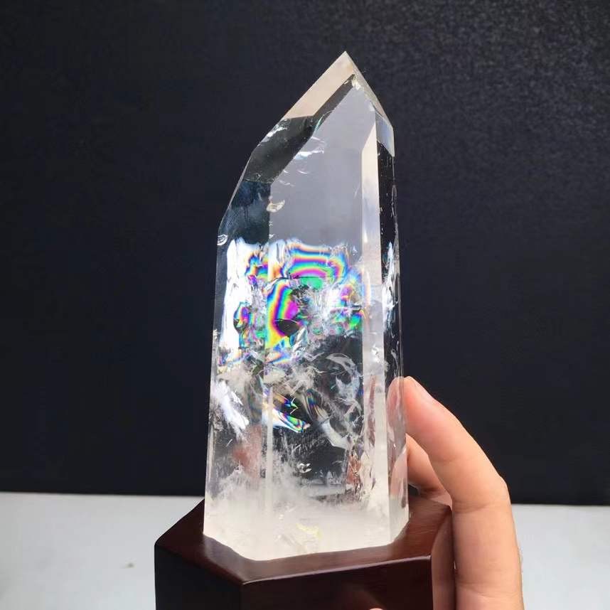 1.37LB Natural Rainbow White Quartz Obelisk Crystal Energy Point Reiki Decor