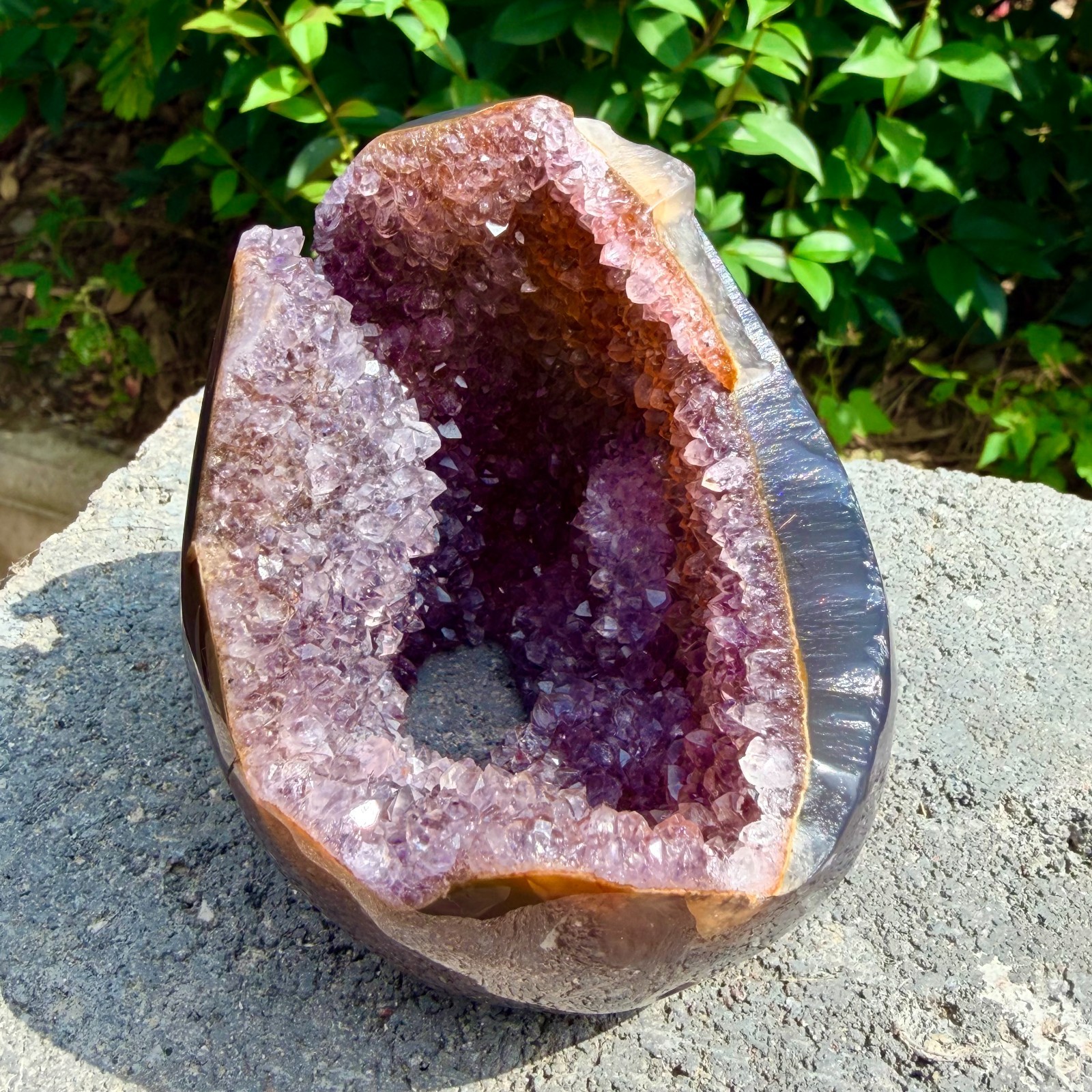 632g Amethyst agate crystal cave skull, Rare hand carved skull specimen