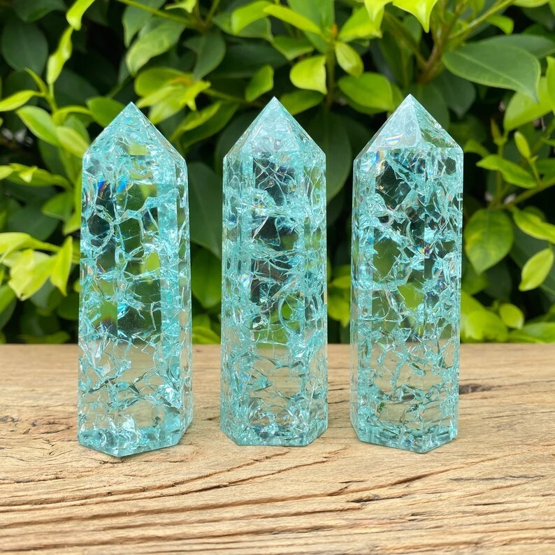 3.15″-3.54″ Natural Blue Crackle Quartz Crystal Tower – Healing Crystal Obelisk