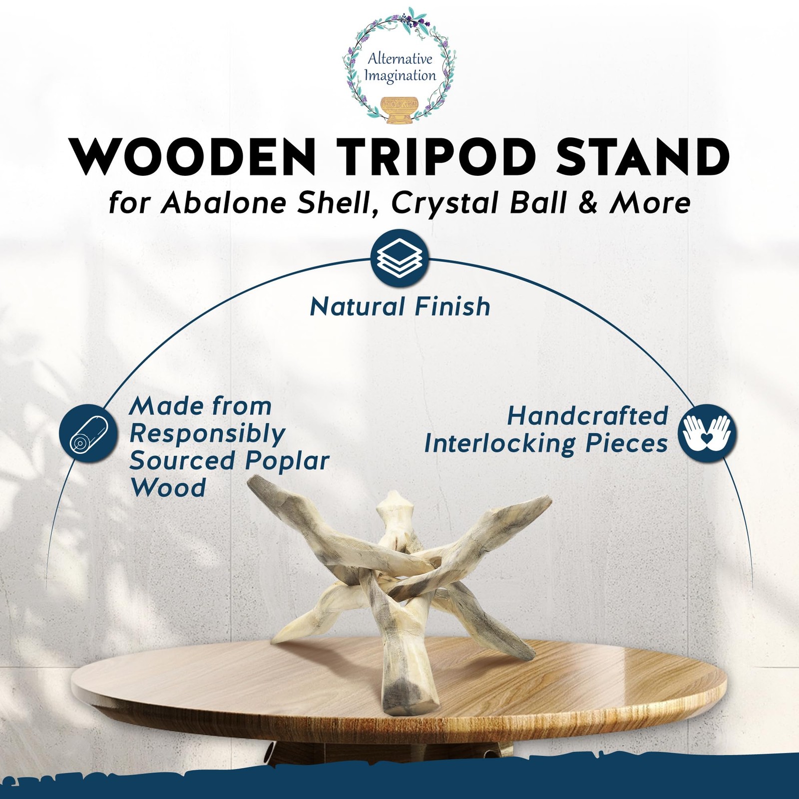 Wooden Tripod Display Stand – 6-Inch Hand Carved Holder Made from Mango Wood …