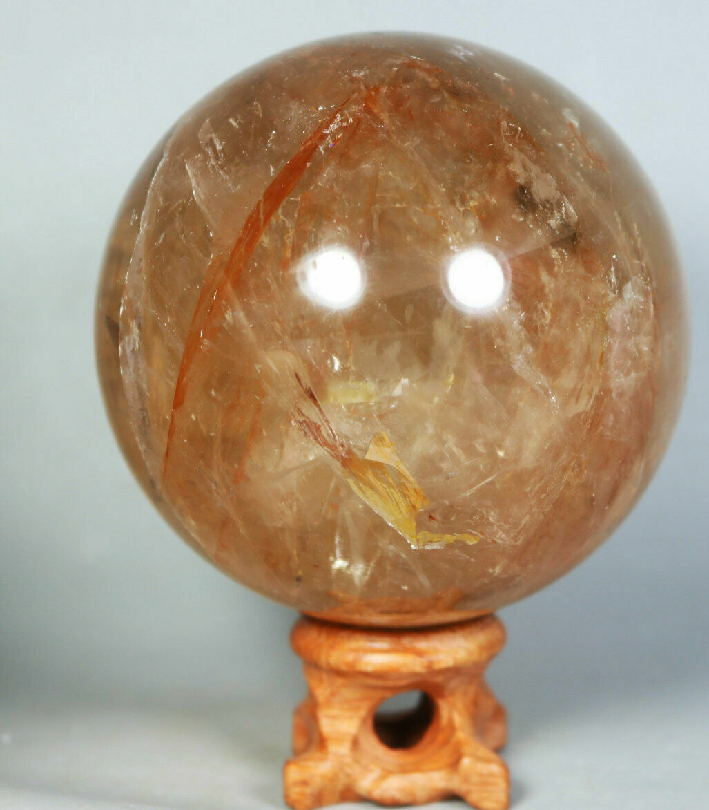 Natural RED QUARTZ Hematoid Crystal PHANTOM MULTI INCLUSIONS Sphere / Stand 73mm