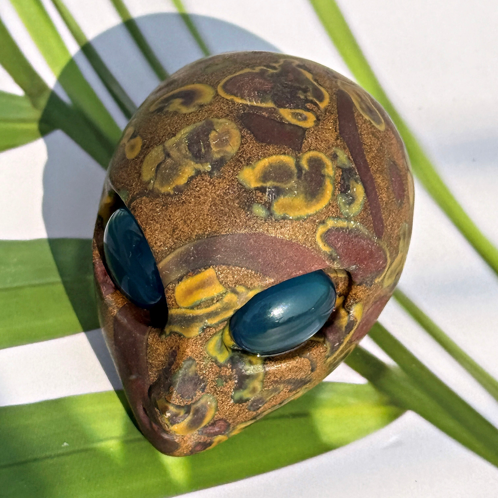 2″ Flower Jasper Alien Skull Crystal Carved Healing Gems Gothic Skull Figurine