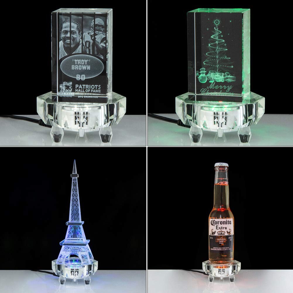 Crystal LED Light Base for 3D Display – Pedestal for Glass Art Figurines – Mu…