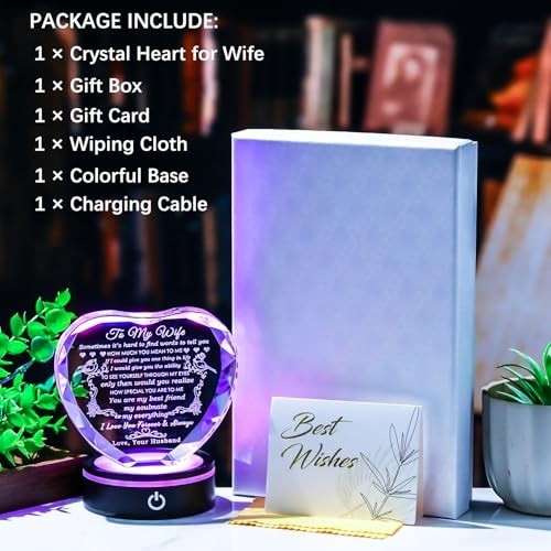 Romantic LED Base Gifts for Wife – Crystal Keepsake, Anniversary & Birthday Idea