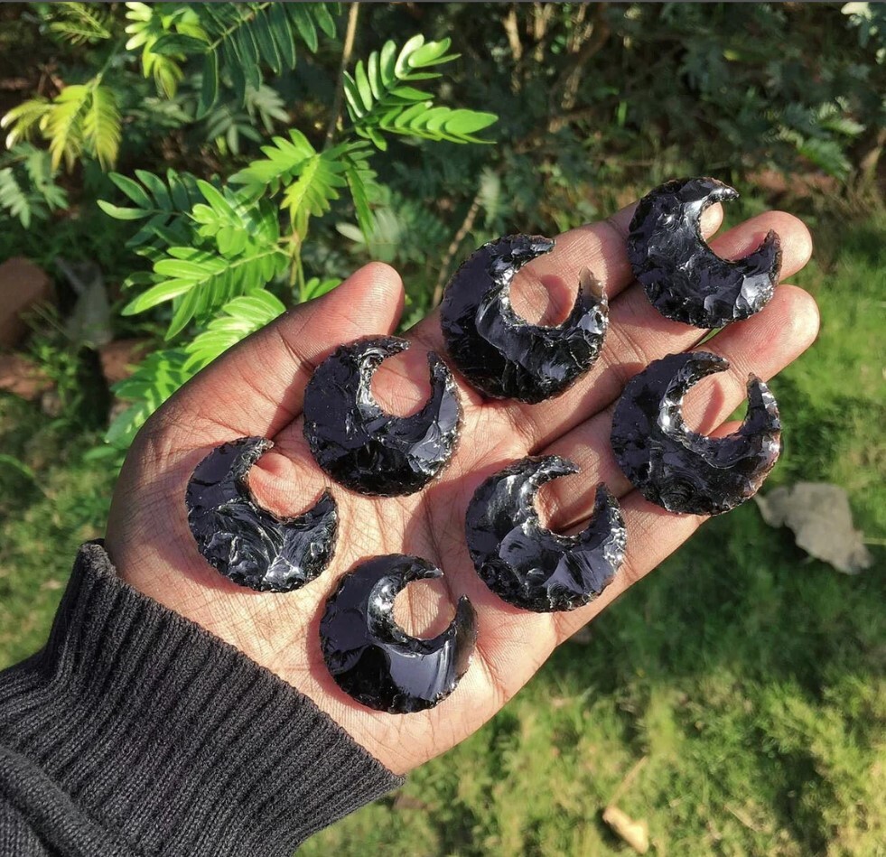 Bulk Obsidian Moon Crystal, Carved Crescent Obsidian Gemstone, Moon Pendant