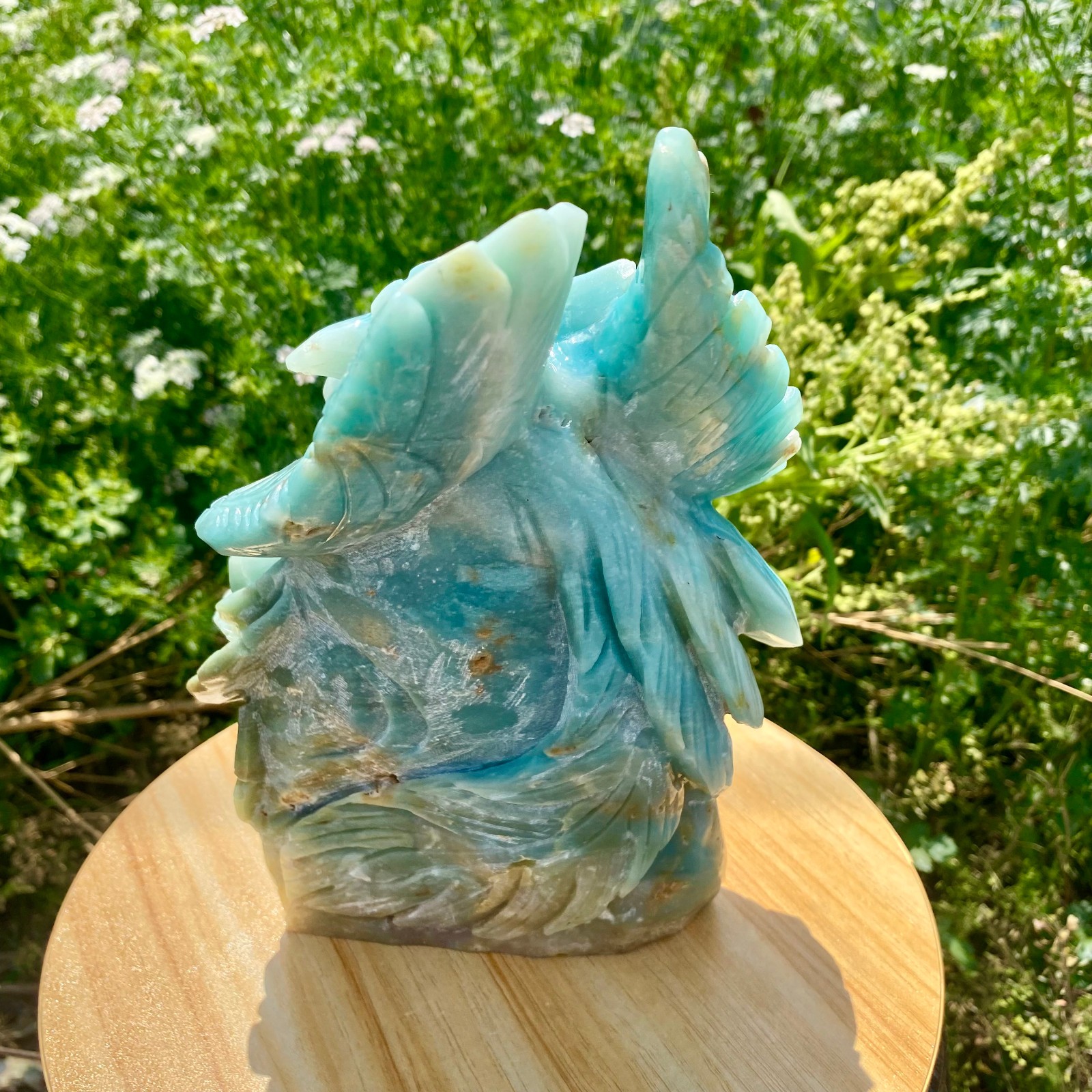 6.17LB Natural Blue Vein Stone Phoenix Carving, Home Decoration