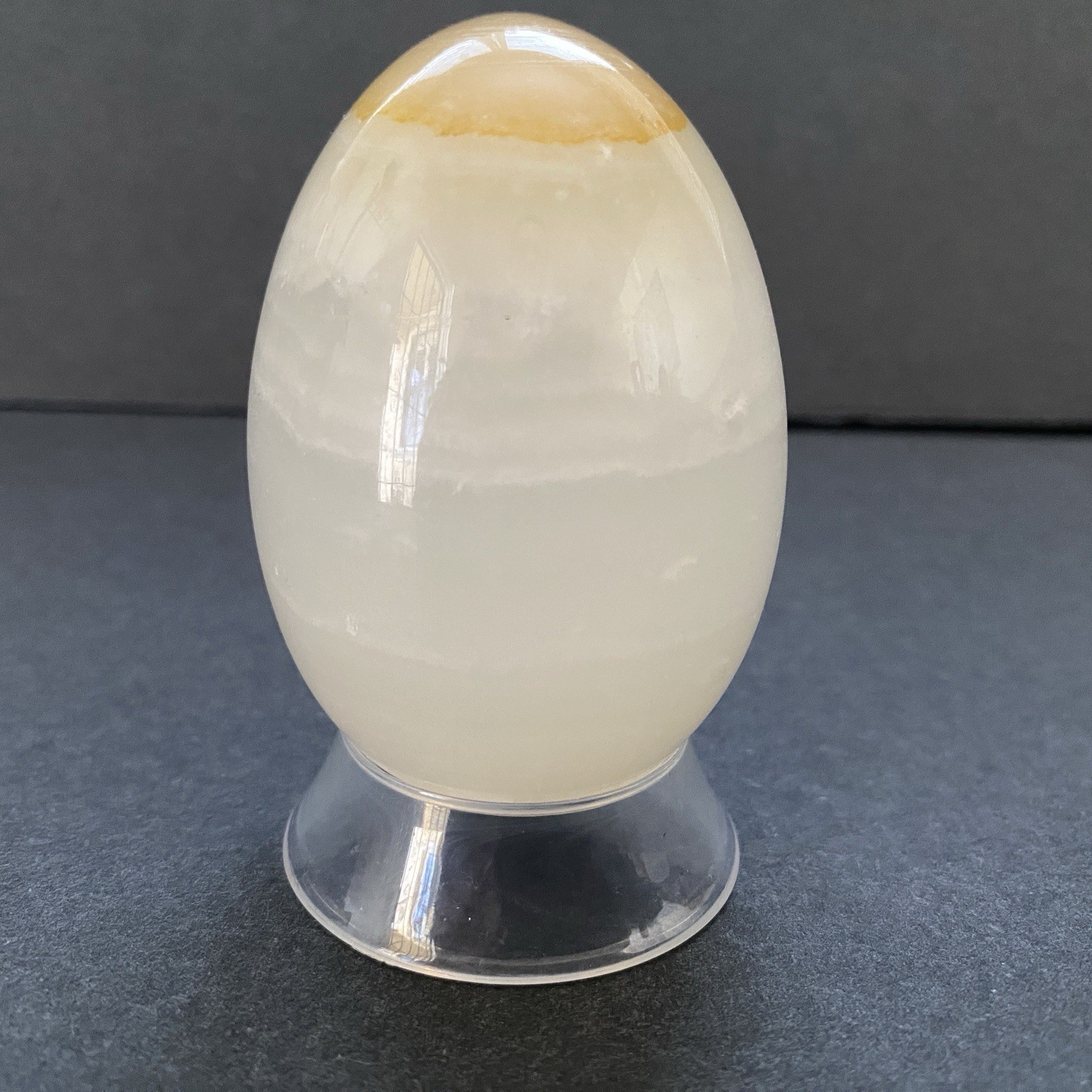 Natural Onyx Stone Egg With Stand Hand Polished Banded Agate Calcite Crystal