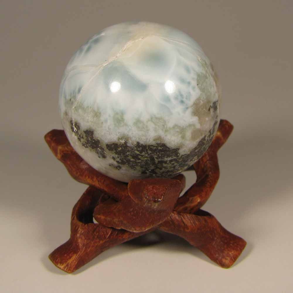 38mm Blue LARIMAR Polished Gemstone Sphere Ball w/ Stand – Dominican Republic