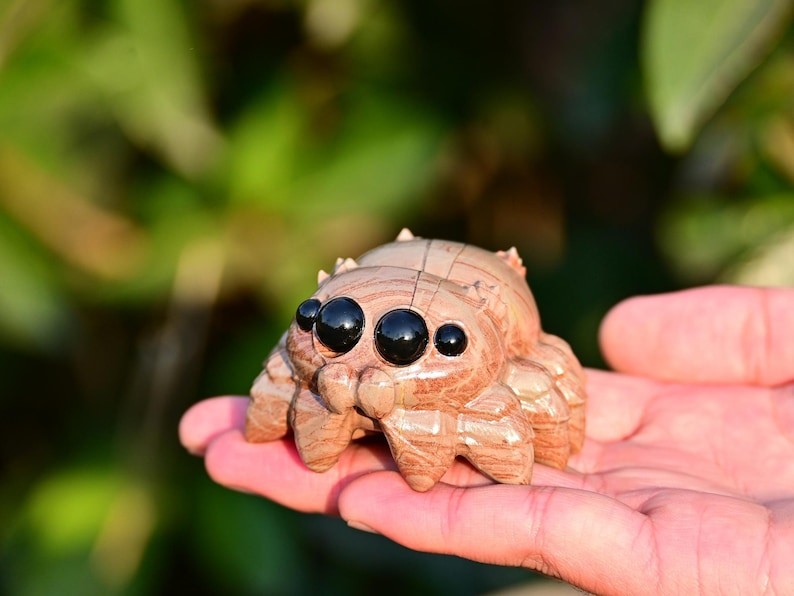 2.3” Natural carved mixed material spider Reiki decor figurine healing gift 1pc