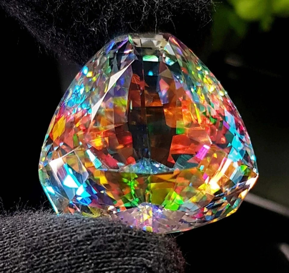 Trillion Cut Certified Rainbow Mystic Topaz faceted 70.01 Ct+ Loose Gemstone