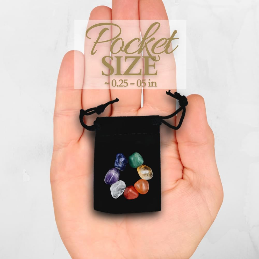 Crystals and Healing Stones Premium Kit Velvet Pouch – 7 Chakra Stones Healing C