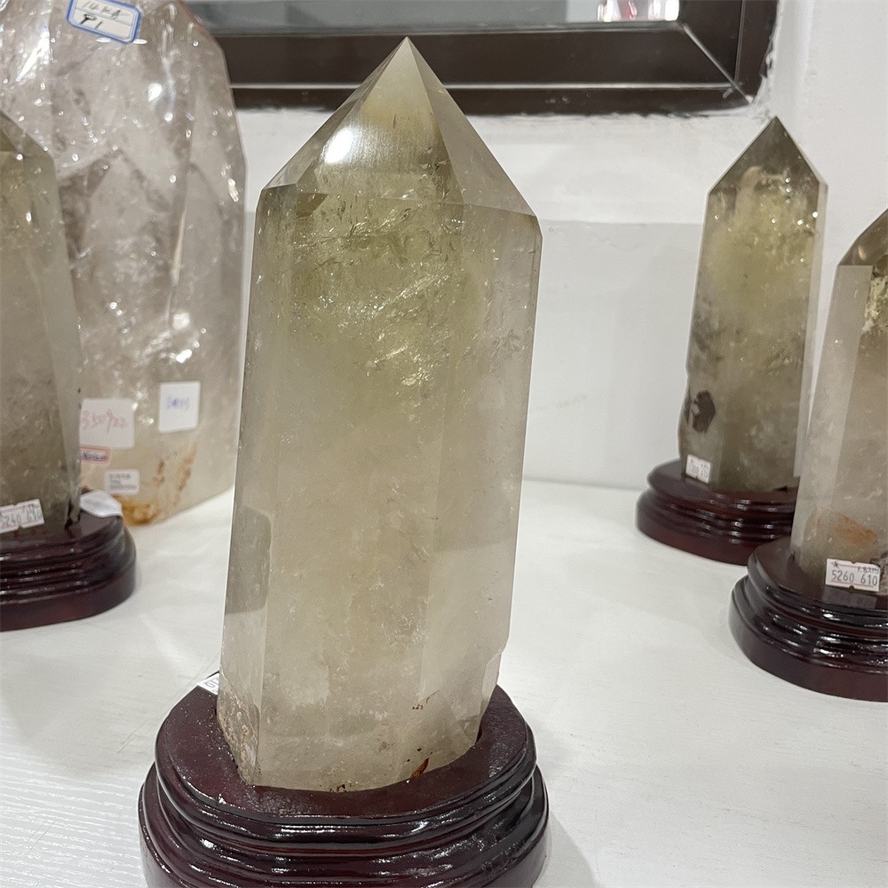 4.8LB 9.8″ Natural Smoky Quartz Obelisk Tower Crystal Quartz Healing+stand