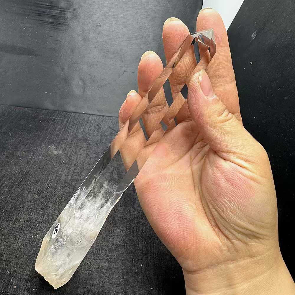 397g Natural White Quartz Obelisk Energy Crystal Point Wand Reiki Decor+Stand