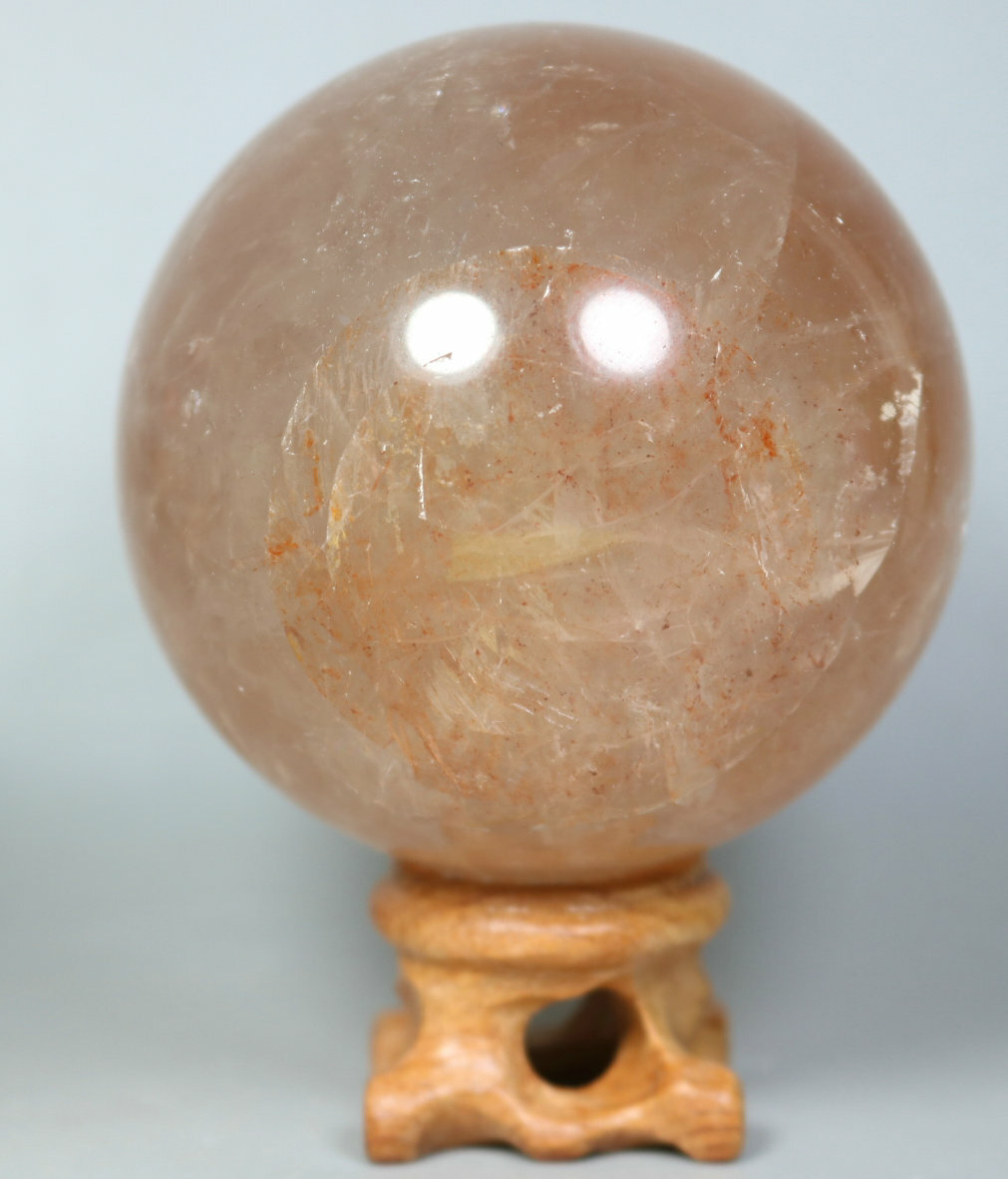 Natural RED FIRE QUARTZ Hematoid Crystal PHANTOM MULTI INCLUSIONS Sphere +Stand