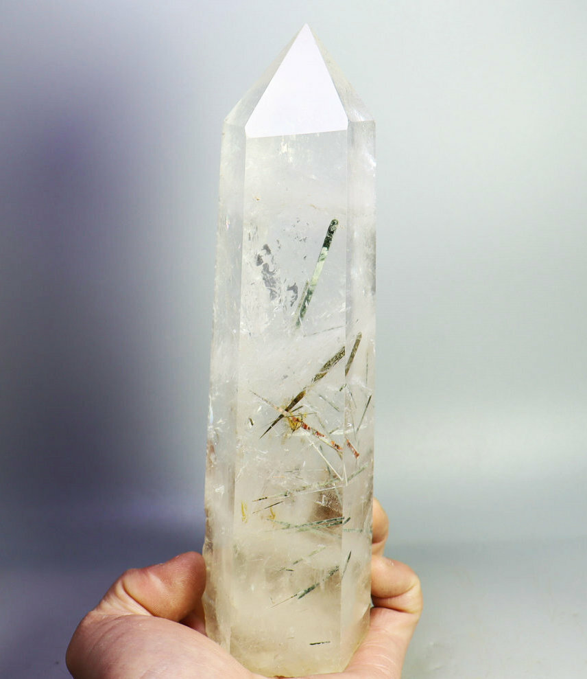 2.0lb Natural Clear Green Tourmaline Quartz Crystal Tower Wand Point Healing