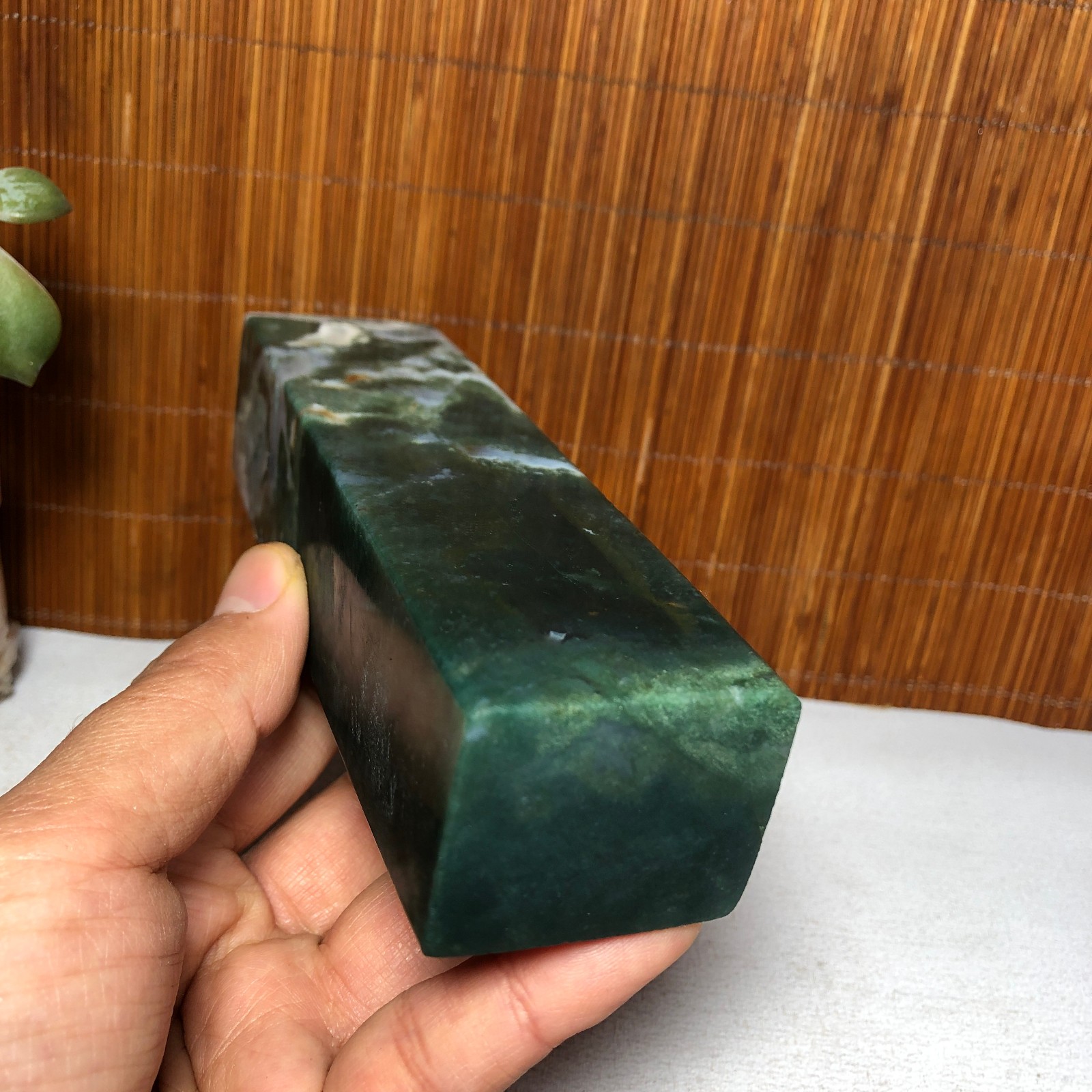 157mm Natural Polish Moss Agate Multiple veins Crystal Wand free standing A2286