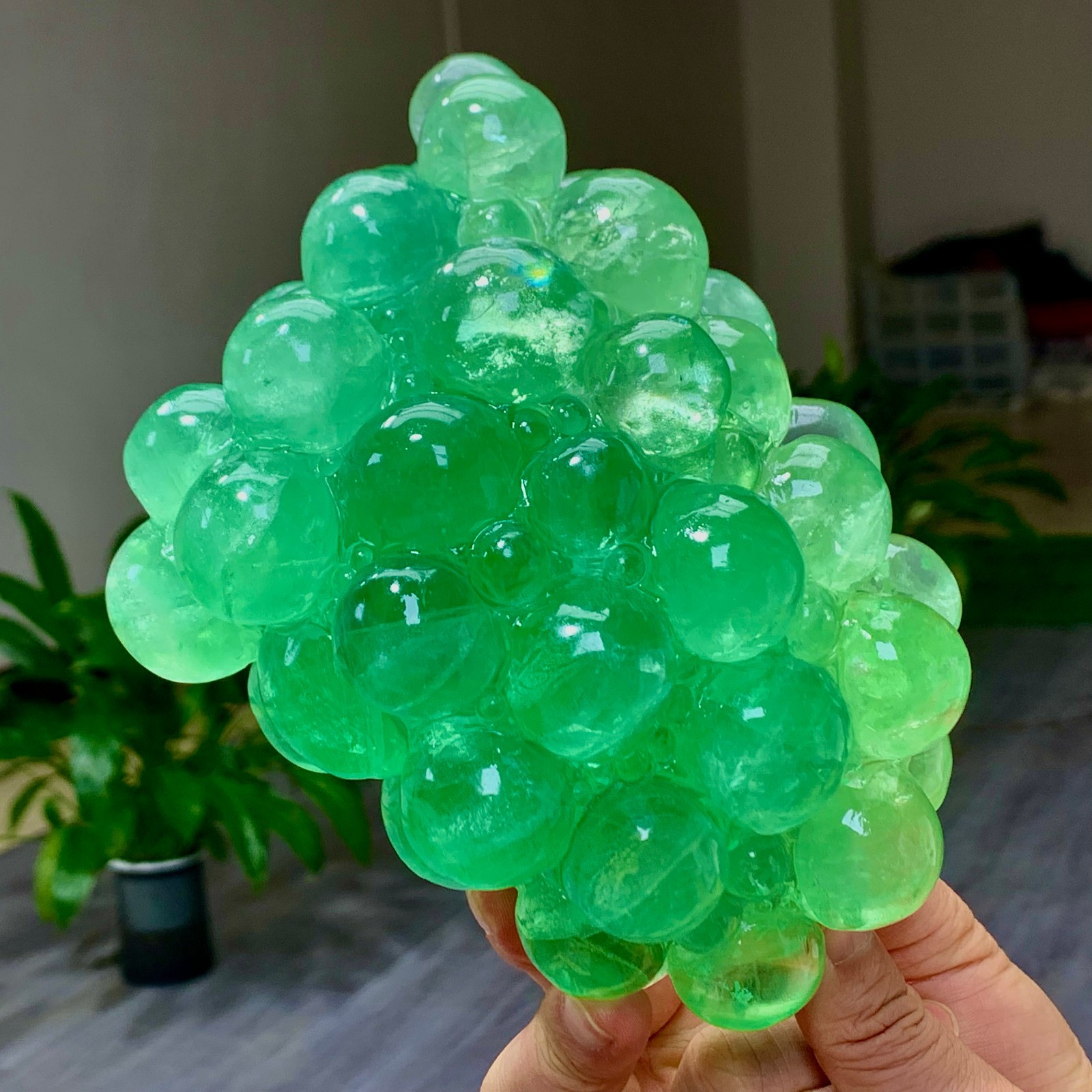 5.18LB Natural green fluorite hand carving grape shape Crystal mineral