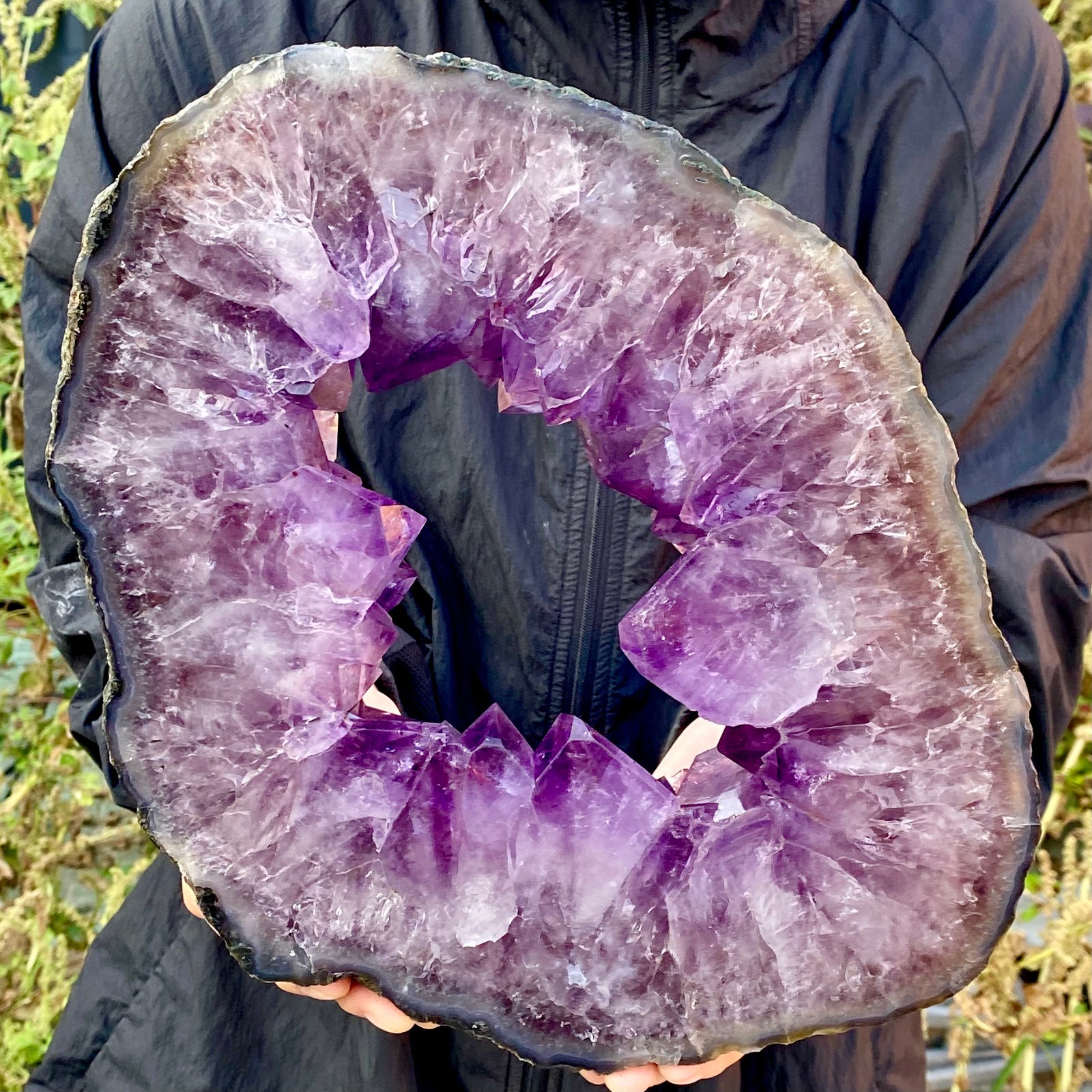 10.8LB Natural Amethyst Cave Crystal Slice Crescent shaped Hand Cut Repai