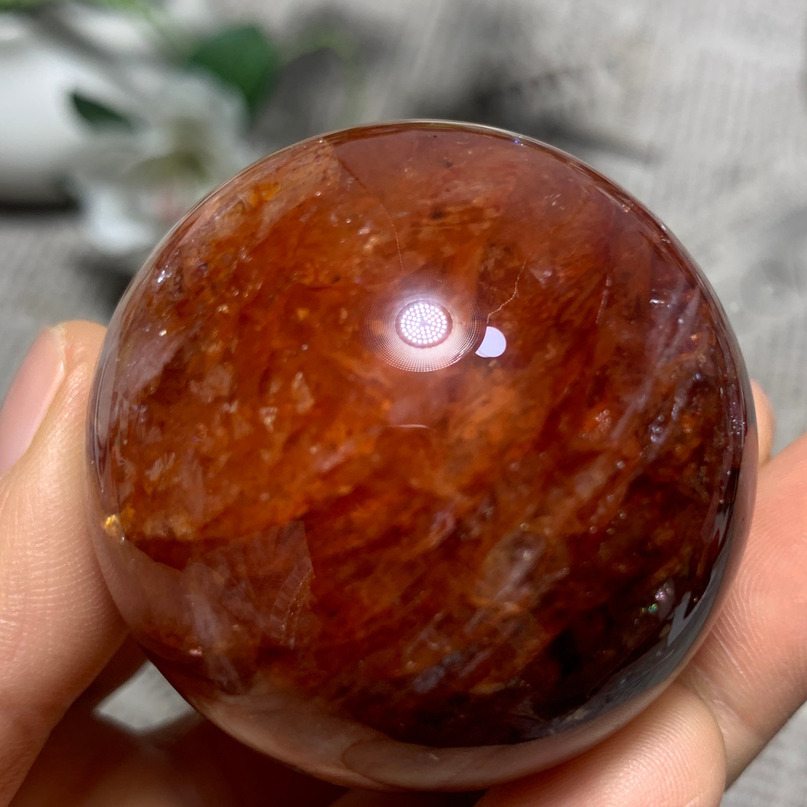 153G Natural Red Gum Flower Ball Crystal Sphere Specimen Energy Healing Reiki