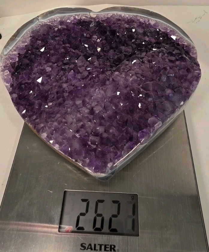 8″ 5LB 12oz Amethyst Heart Crystal Cluster Geode FREE Stand