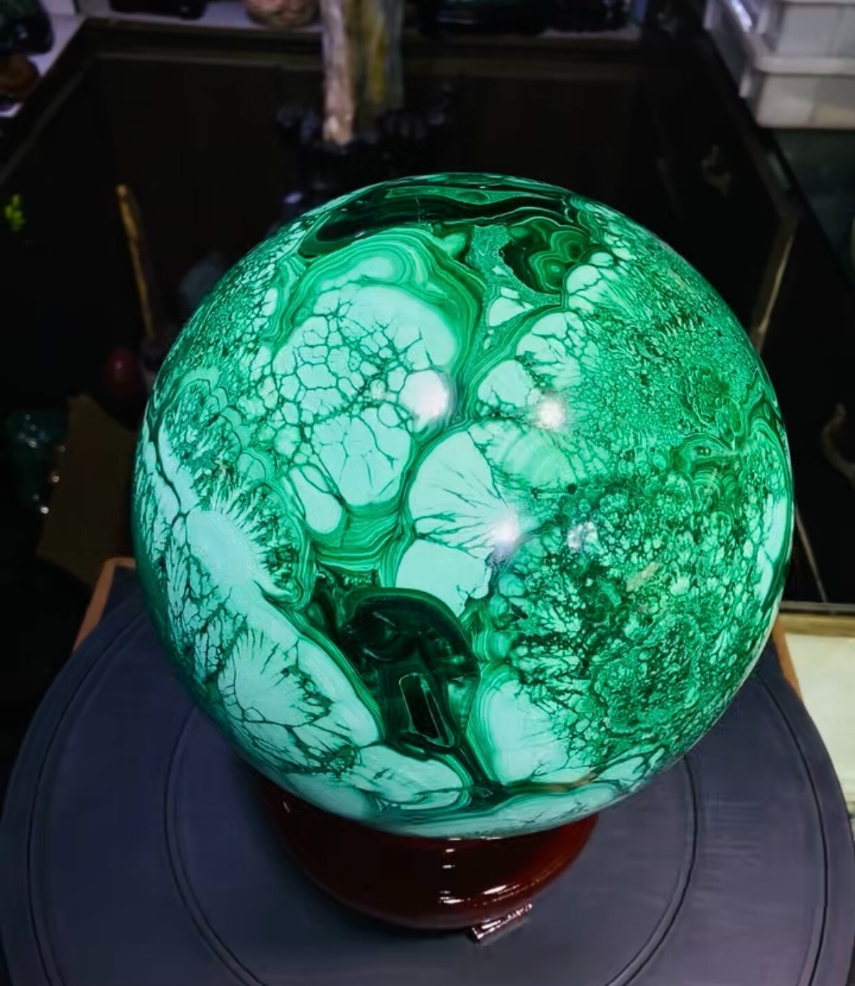 42.55LB Large Natural Malachite quartz hand Carved sphere Crystal Healing+stand