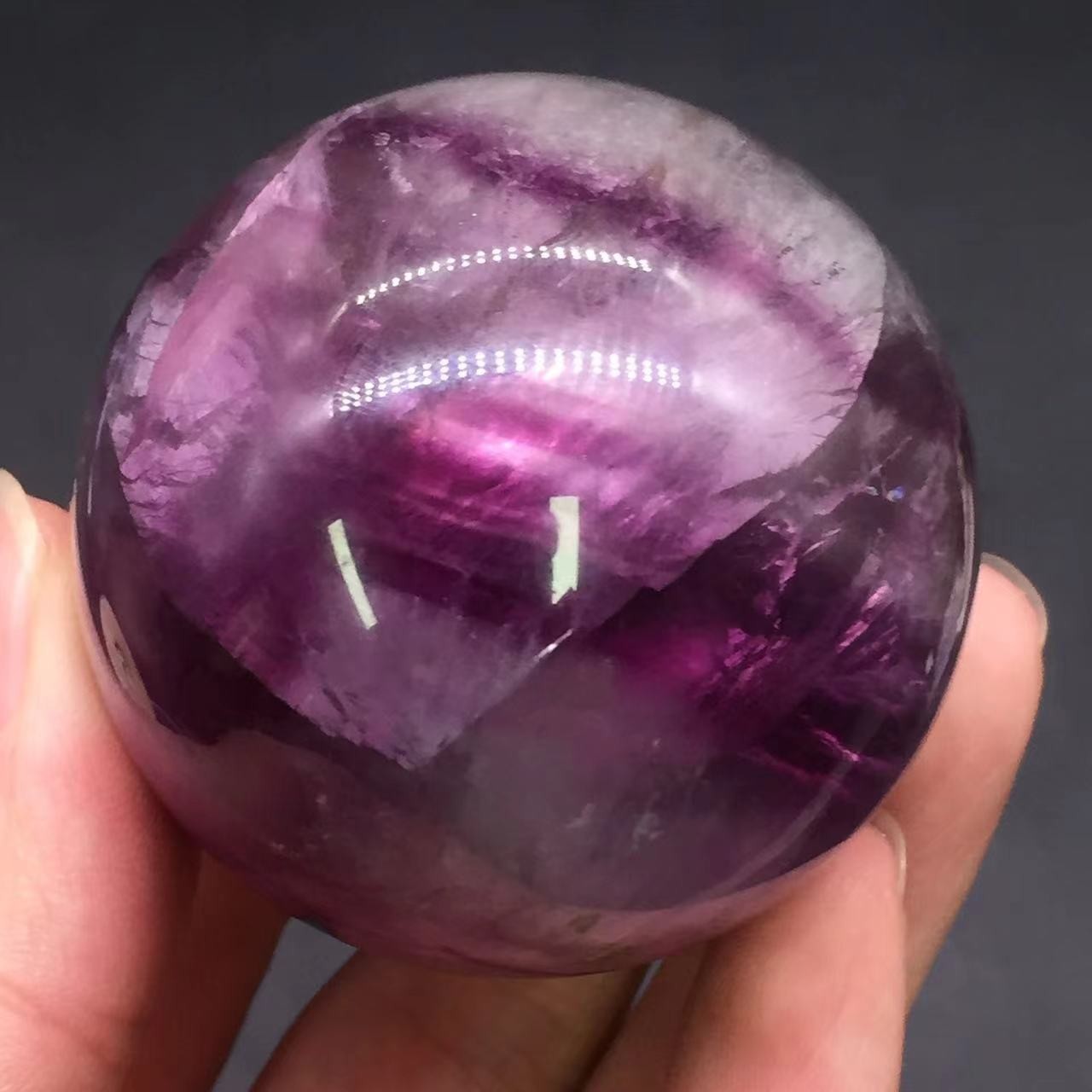 Natural Purple Fluorite Quartz Crystal Carved Ball&Free Stand Healing Reiki 52mm