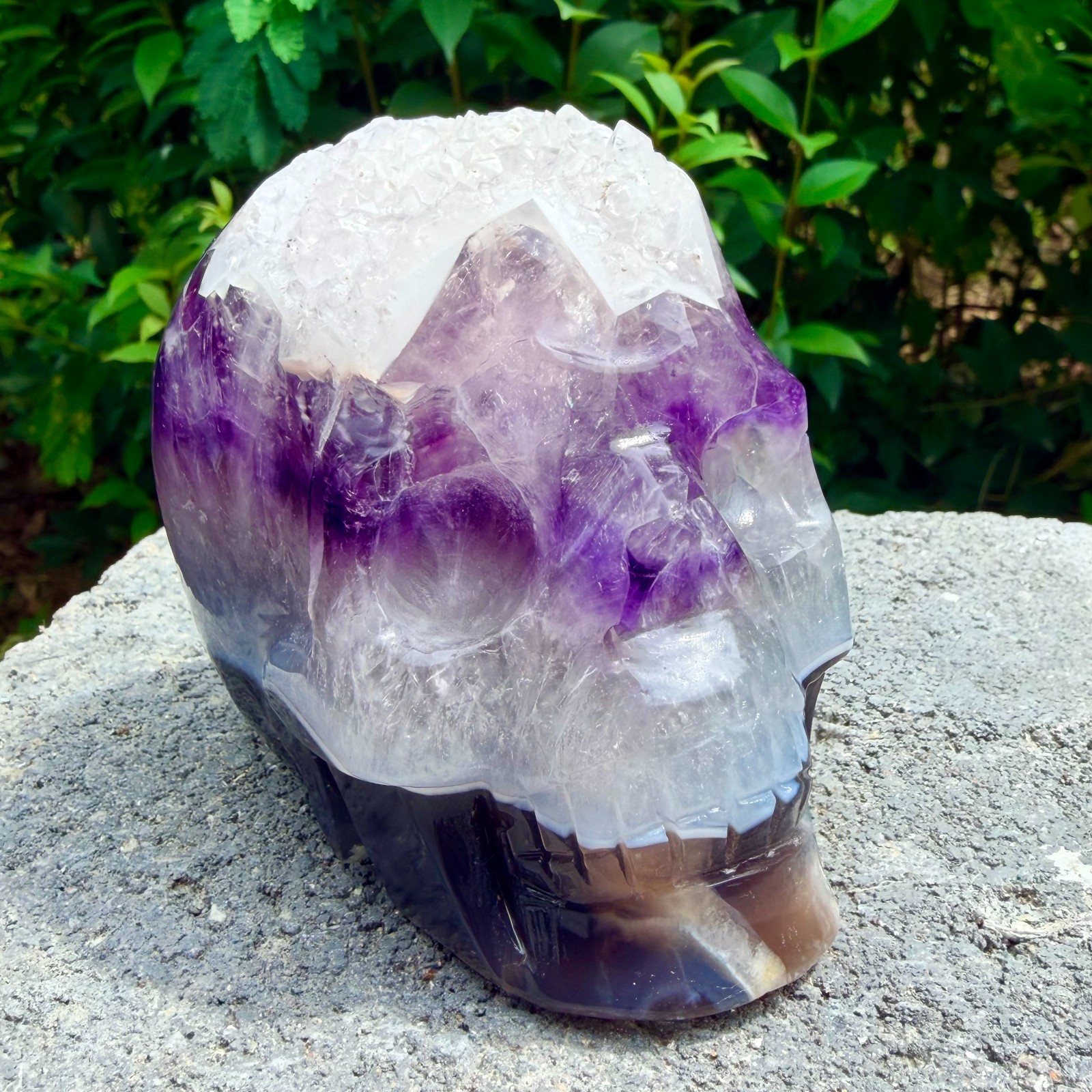 1.96lb Amethyst agate crystal cave skull, Rare hand carved skull specimen