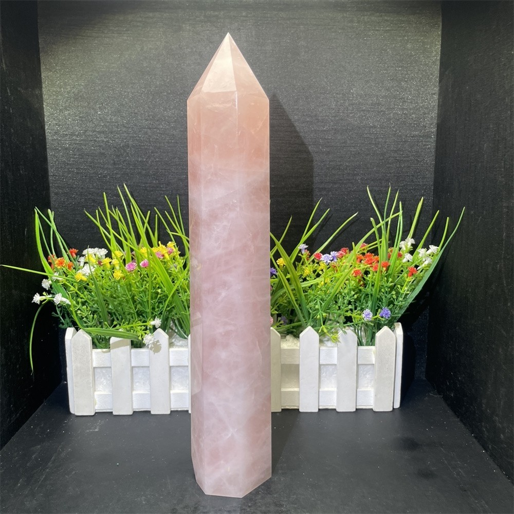 3.2LB 11.8″ Natural Rose Quartz Obelisk Crystal Quartz Mineral Tower healing