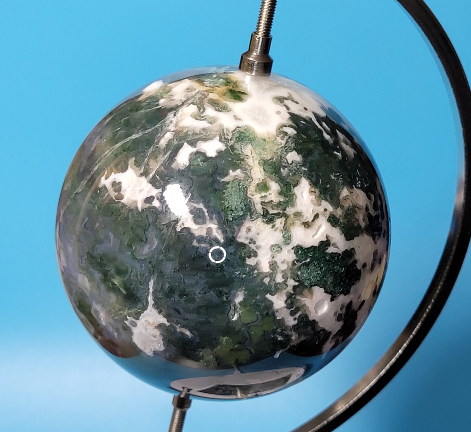 1.6 Lb Natural Aquatic Plants Agate Crystal Sphere with Aluminum Display Stand