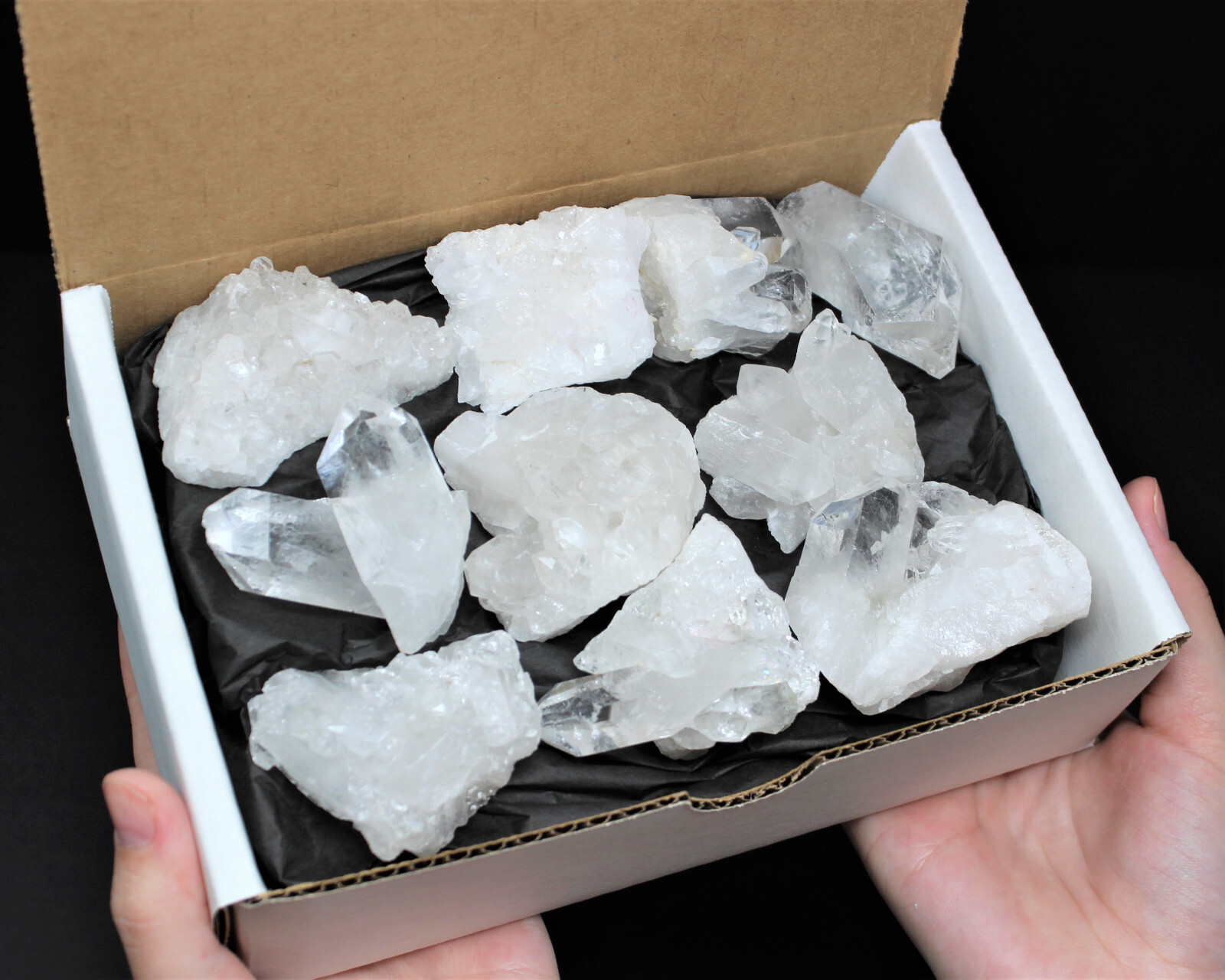 Clear Quartz Crystal Clusters Box: 8 – 12 Piece Box Lot (Clear Quartz Clusters)